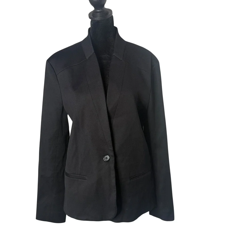 Jenni‎ Kayne Black Boy Blazer Jacket Womens XL One Button Quiet Luxury Old Money